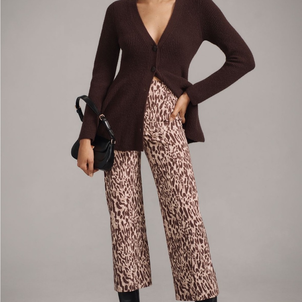 Anthropologie Brown and Cream Wide Leg Pants